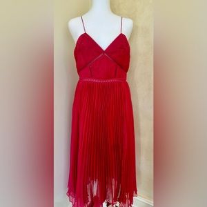 Self-Portrait Red Pleated Midi Dress